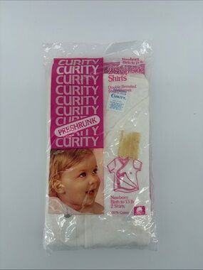 Vintage Curity Newborn White 2-Pack Snap Side Shirts - Preshrunk-NIP